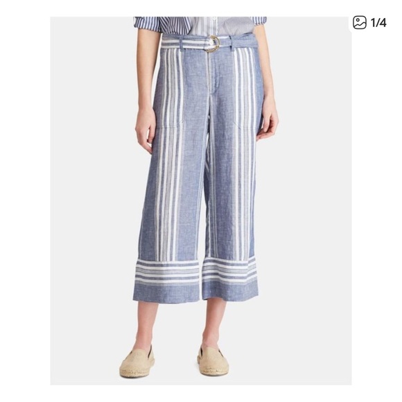 Ralph Lauren Pants - Ralph Lauren Blue and White Striped Wide Leg Pants 22” inseam